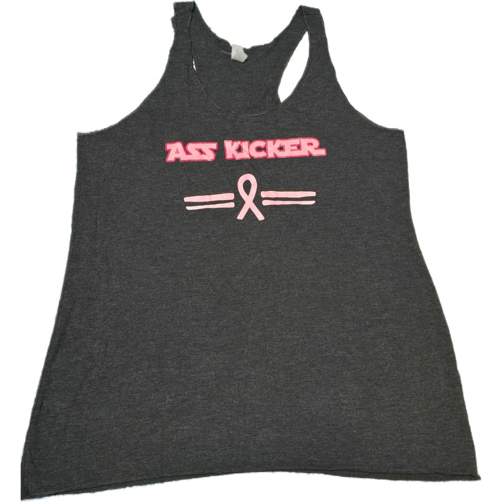 Next Level Ass Kicker Survivor Tank Women L Grey Excellent Breast Cancer Ribbon